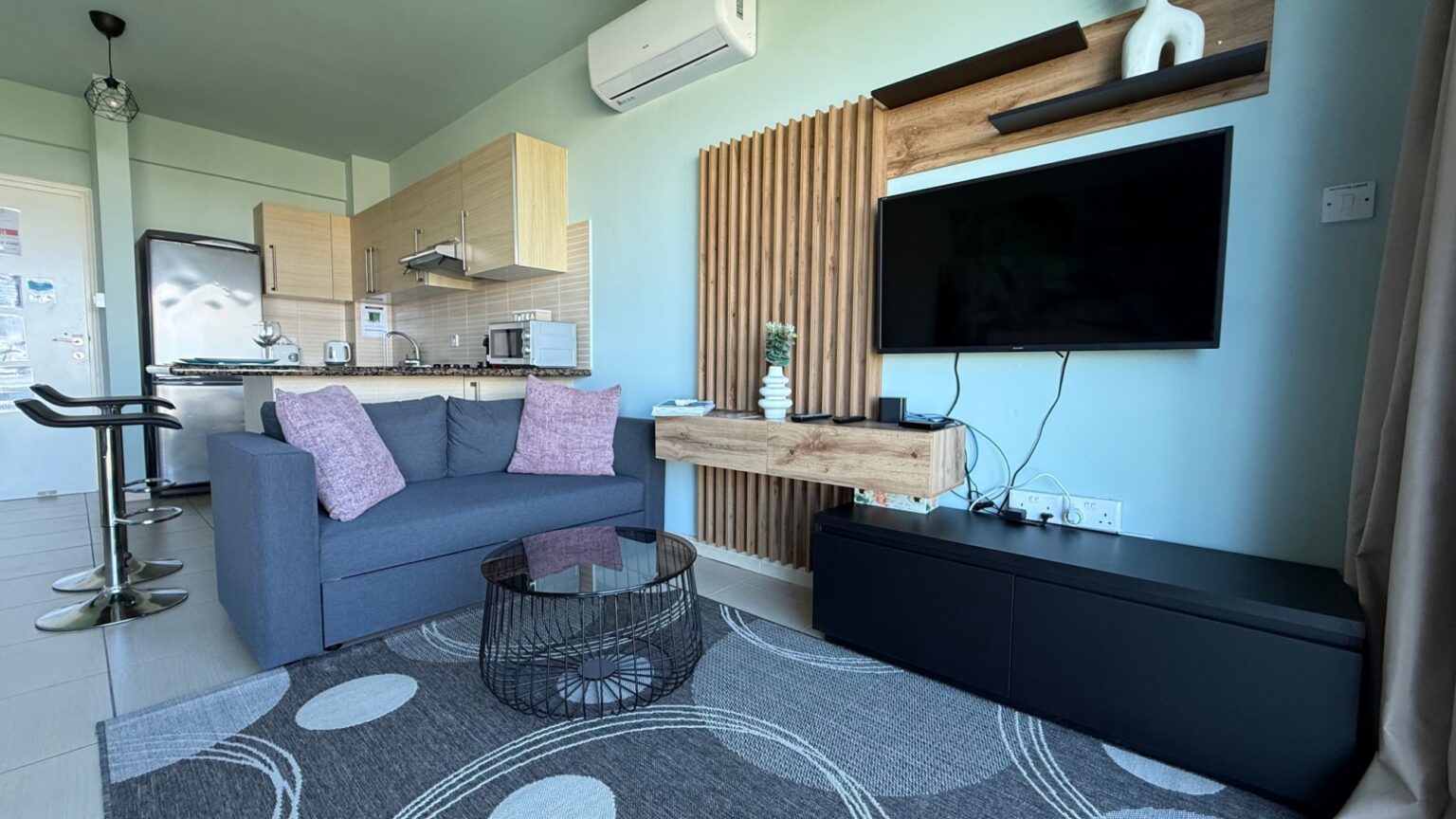 Coralli A309 studio in Protaras after furnishing by Too Coool, living area and kitchen